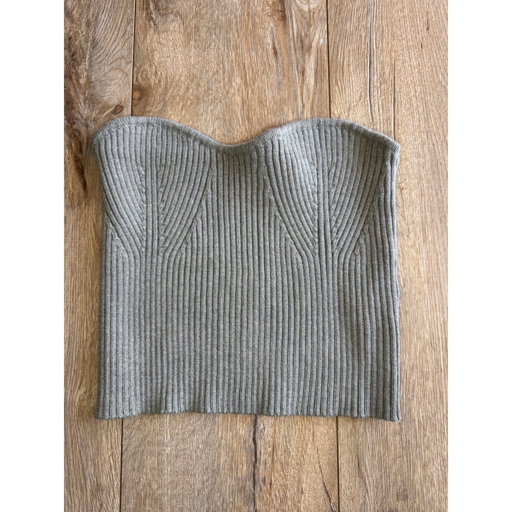 ZARA Sage Green Sweetheart Neckline Stretch Ribbed Knit Strapless Tube Top Large